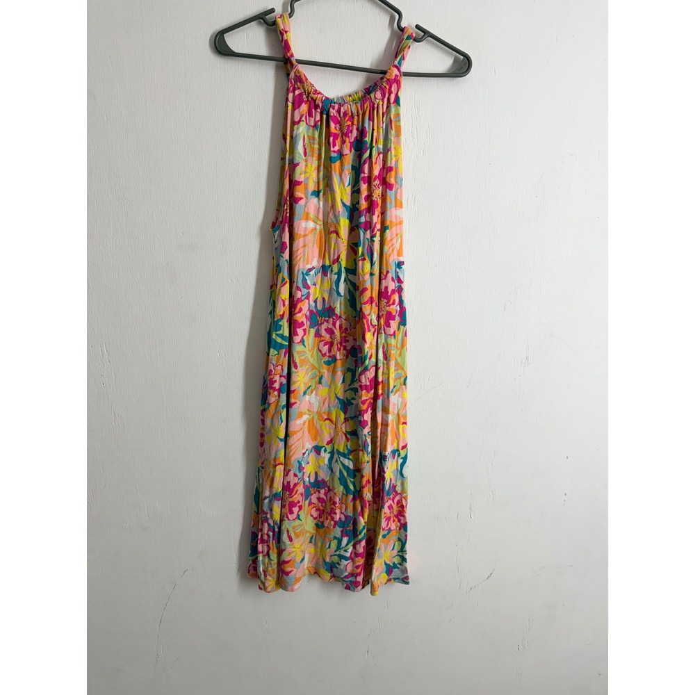 Time and Tru Womens Floral Sleeveless Dress L 12-14 Multi Color Summer Mini